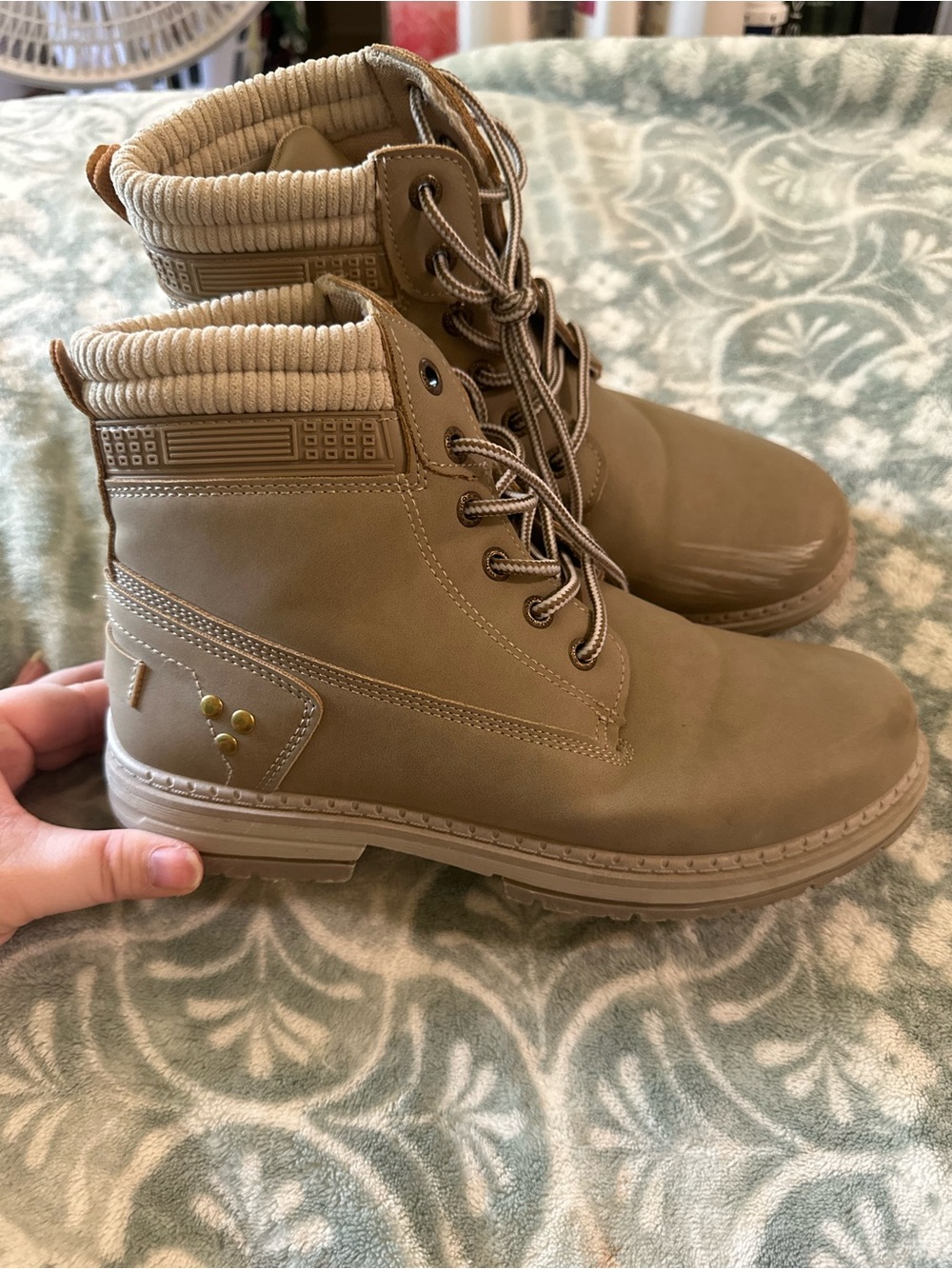 Womens Casual Olive Green Lace-Up Work Boots 8